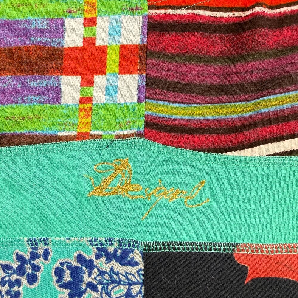Vtg Y2K Desigual tank top dress - v neck multi fabric floral stripes lagenlook L - Picture 11 of 11